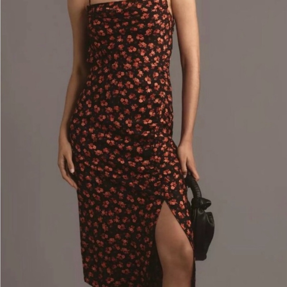 SOLD Anthropologie Strapless Black and Red Floral Dress